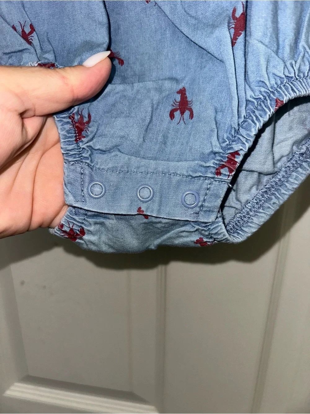 Carter's Light Blue Chambray Romper with Red Lobster Motif